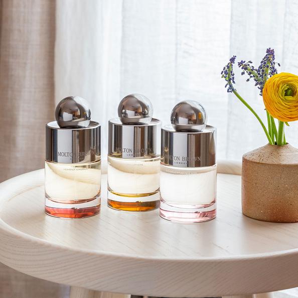An image of Molton Brown Gingerlily, Flora Luminare and Rhubarb & Rose EDT