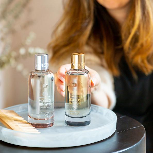 An image of Molton Brown Suede Orris and Labdanum Dusk Hair Mist