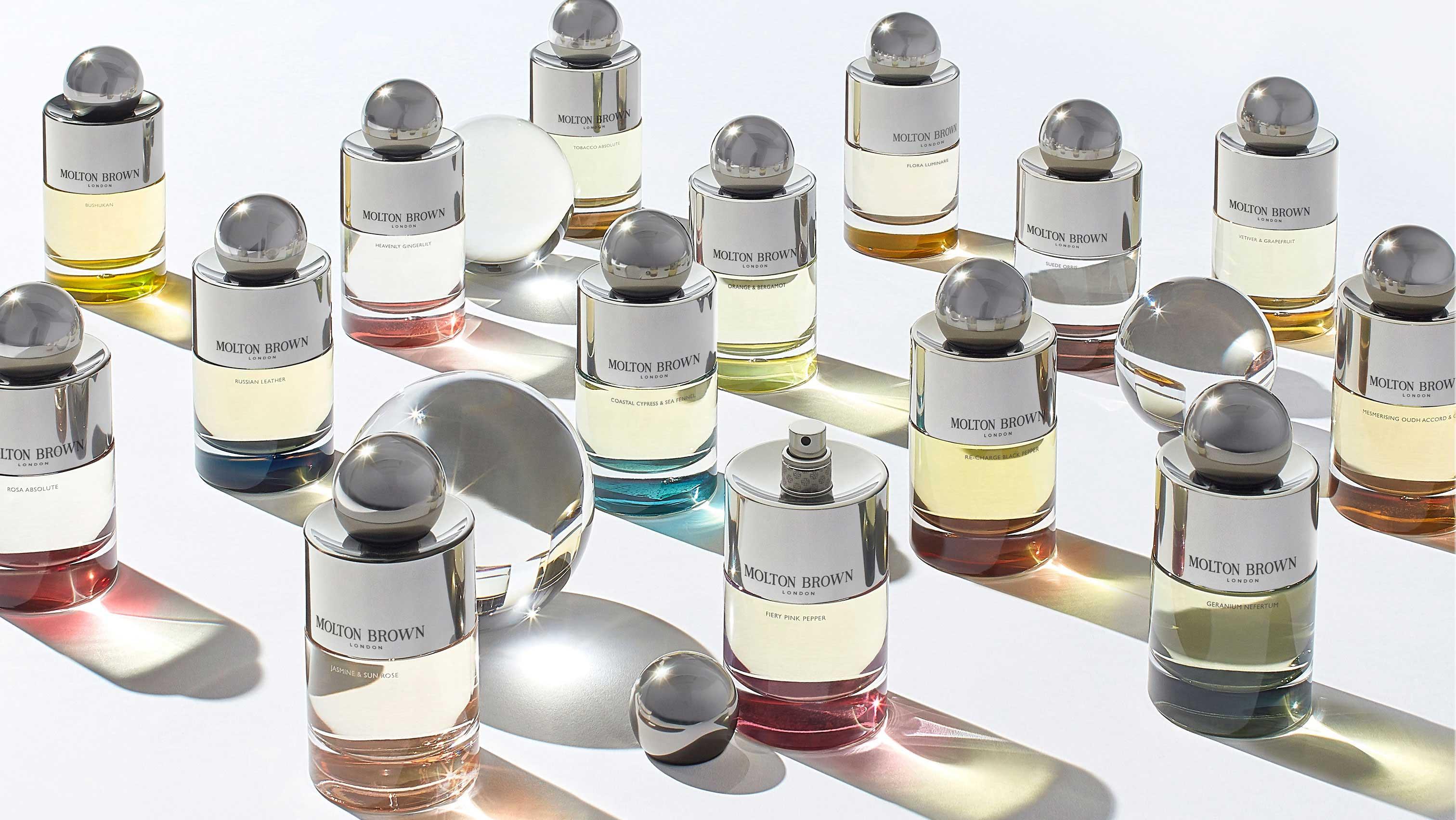 An image Molton Brown group of bottles of Eau de Parfum
