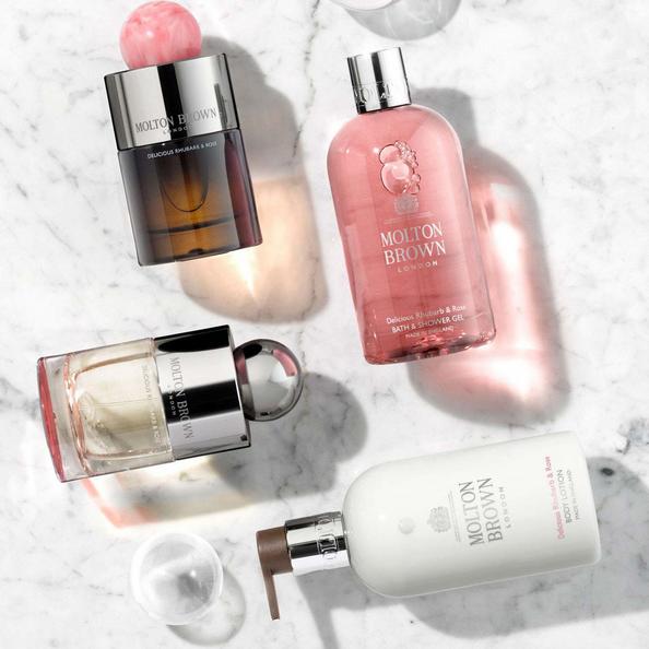 An image of Molton Brown Rhubarb and Rose collection